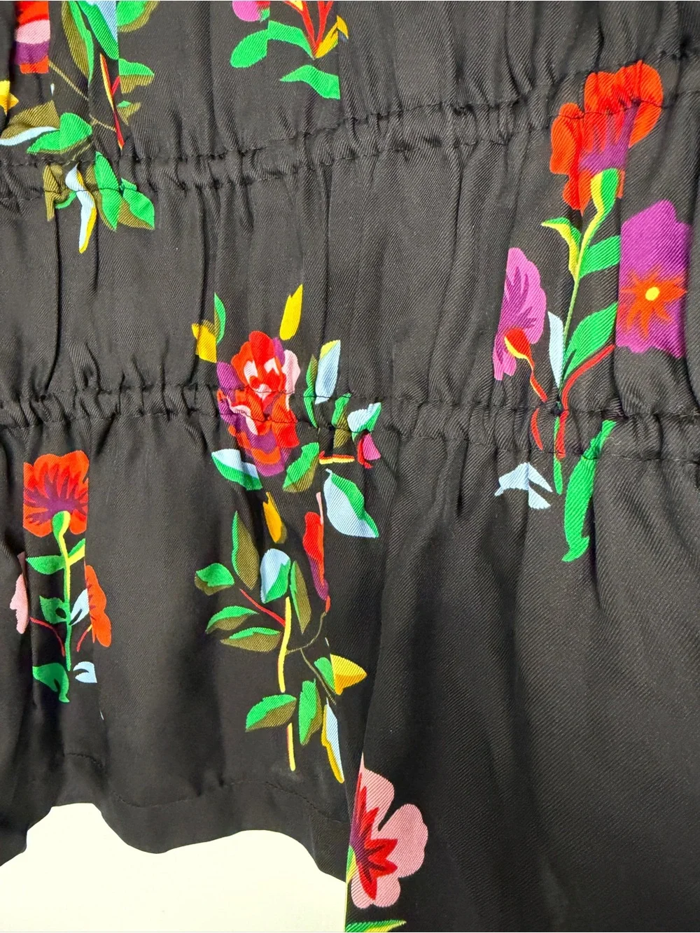 Kate Spade  Floral Riviera Smocked Puff Sleeve - Black/Multi- S- MSRP $268